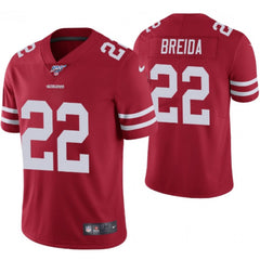 Men's San Francisco 49ers #22 Matt Breida Red 2019 100th season Vapor Untouchable Limited Stitched NFL Jersey 