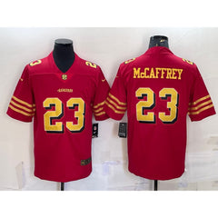 Men's San Francisco 49ers #23 Christian McCaffrey Red Gold Vapor Untouchable Limited Stitched Jersey 