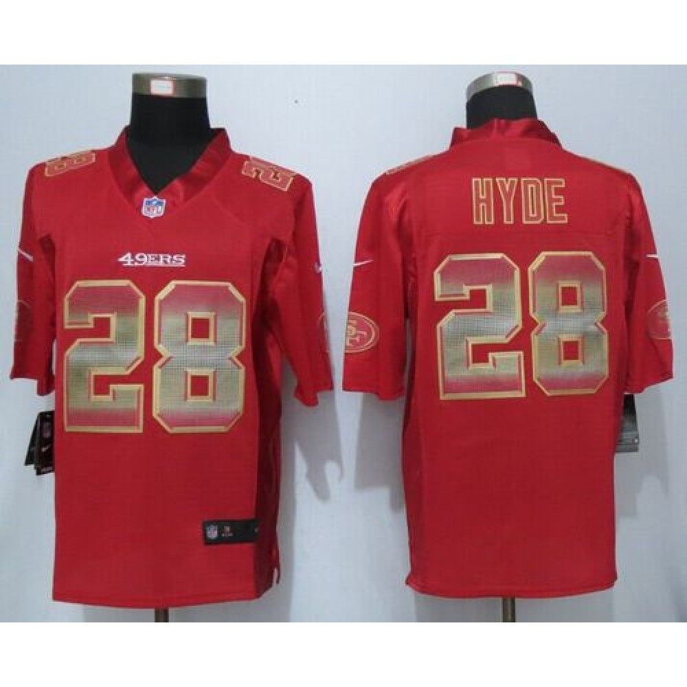 49ers #28 Carlos Hyde Red Team Color Men's Stitched NFL Limited Strobe Jersey 
