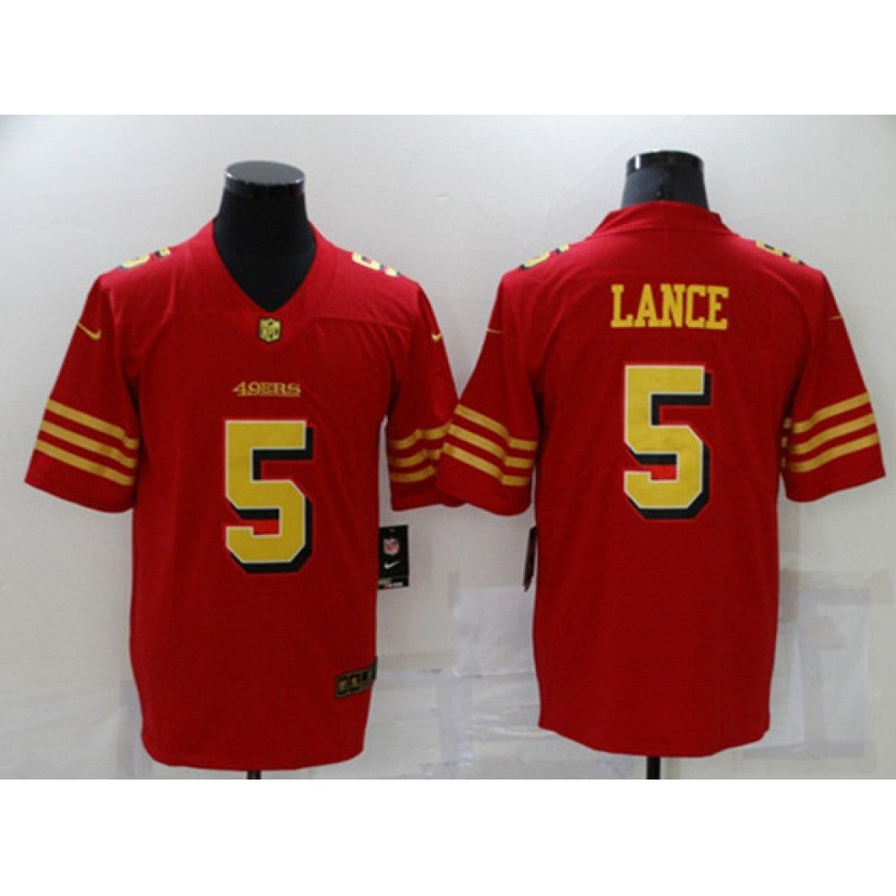 Men's San Francisco 49ers #5 Trey Lance Red Gold Vapor Untouchable Limited Stitched Jersey 