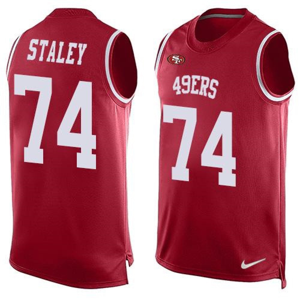 49ers #74 Joe Staley Red Team Color Men's Stitched NFL Limited Tank Top Jersey 