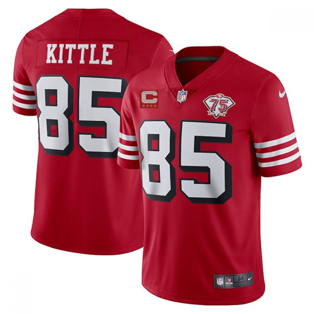 Men's San Francisco 49ers #85 George Kittle 2021 Red With C Patch 75th Anniversary Vapor Untouchable Limited Stitched Jersey 