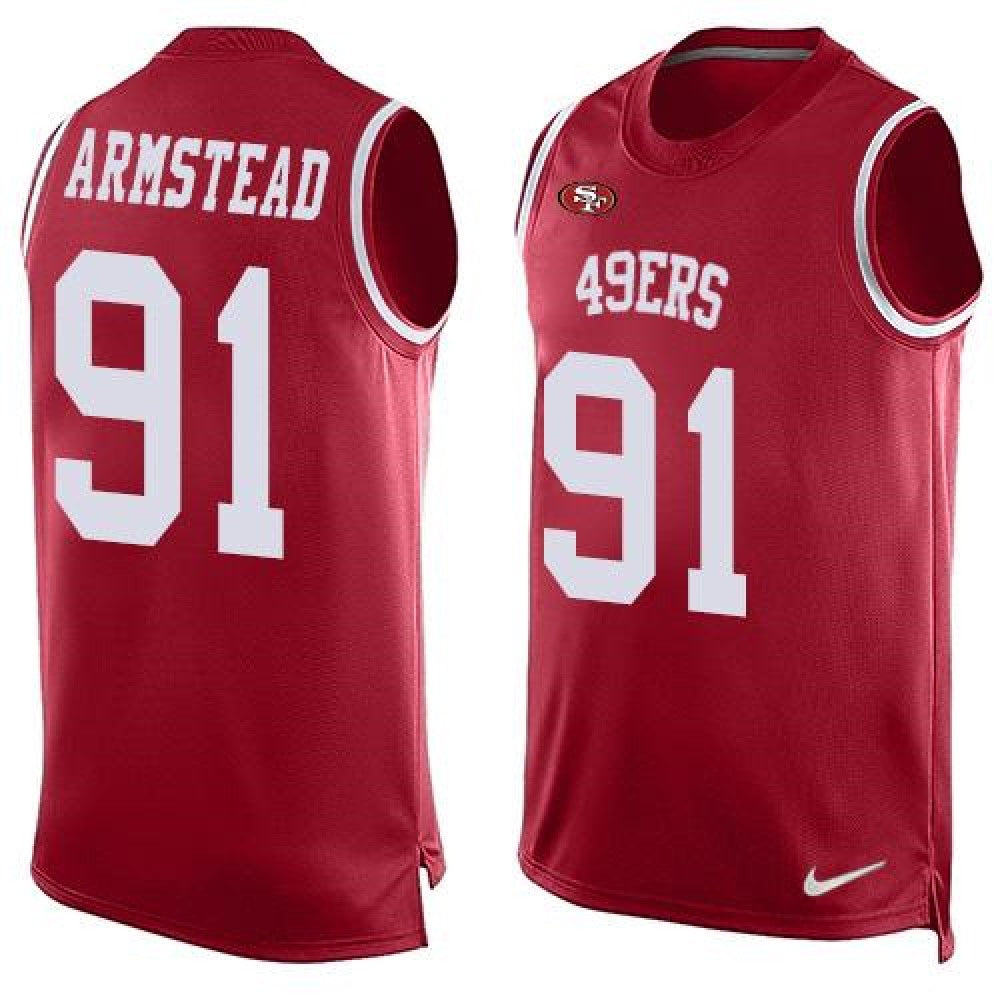 49ers #91 Arik Armstead Red Team Color Men's Stitched NFL Limited Tank Top Jersey 
