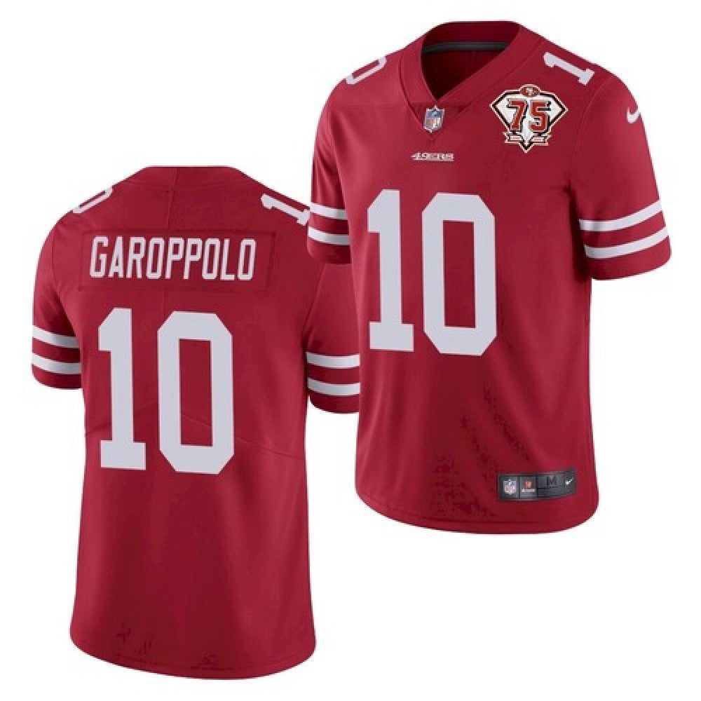 Men's San Francisco 49ers #10 Jimmy Garoppolo 2021 Red 75th Anniversary Vapor Untouchable Stitched NFL Jersey 