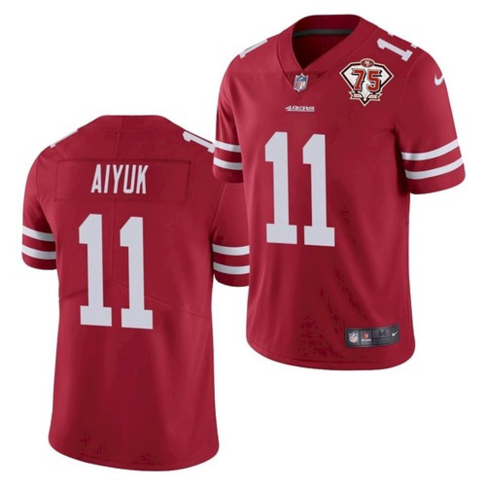 Men's San Francisco 49ers #11 Brandon Aiyuk 2021 Red 75th Anniversary Vapor Untouchable Stitched NFL Jersey 