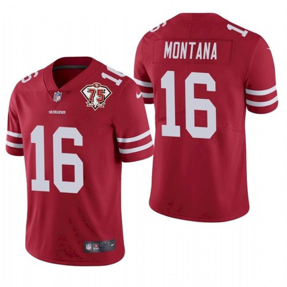 Men's San Francisco 49ers #16 Joe Montana 2021 Red 75th Anniversary Vapor Untouchable Stitched NFL Jersey 