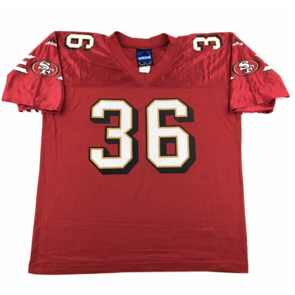 Men's San Francisco 49ers #36 Merton Hanks Red Throwback Stitched Jersey 