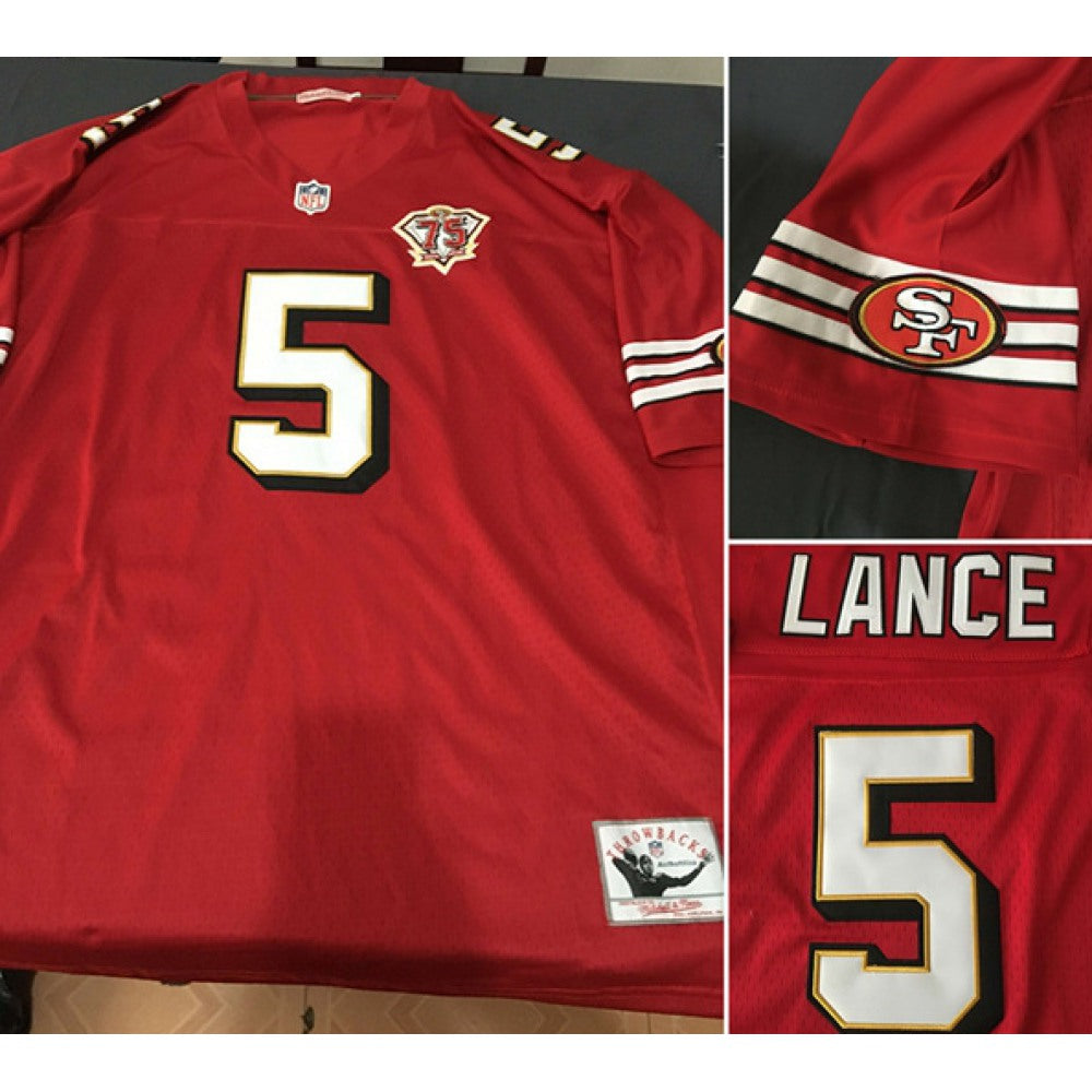 Men's San Francisco 49ers #5 Trey Lance Red Throwback with 75th Anniversary Vapor Untouchable Limited Stitched Jersey 