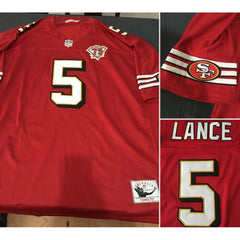 Men's San Francisco 49ers #5 Trey Lance Red Throwback with 75th Anniversary Vapor Untouchable Limited Stitched Jersey 