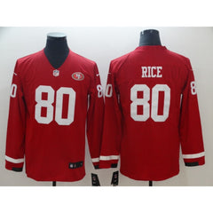 Men's San Francisco 49ers #80 Jerry Rice Scarlet Therma Long Sleeve Stitched NFL Jersey 