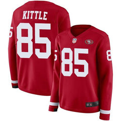 Men's San Francisco 49ers #85 George Kittle Scarlet Therma Long Sleeve Stitched NFL Jersey 