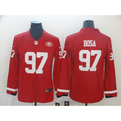 Men's San Francisco 49ers #97 Nick Bosa Scarlet Therma Long Sleeve Stitched NFL Jersey 