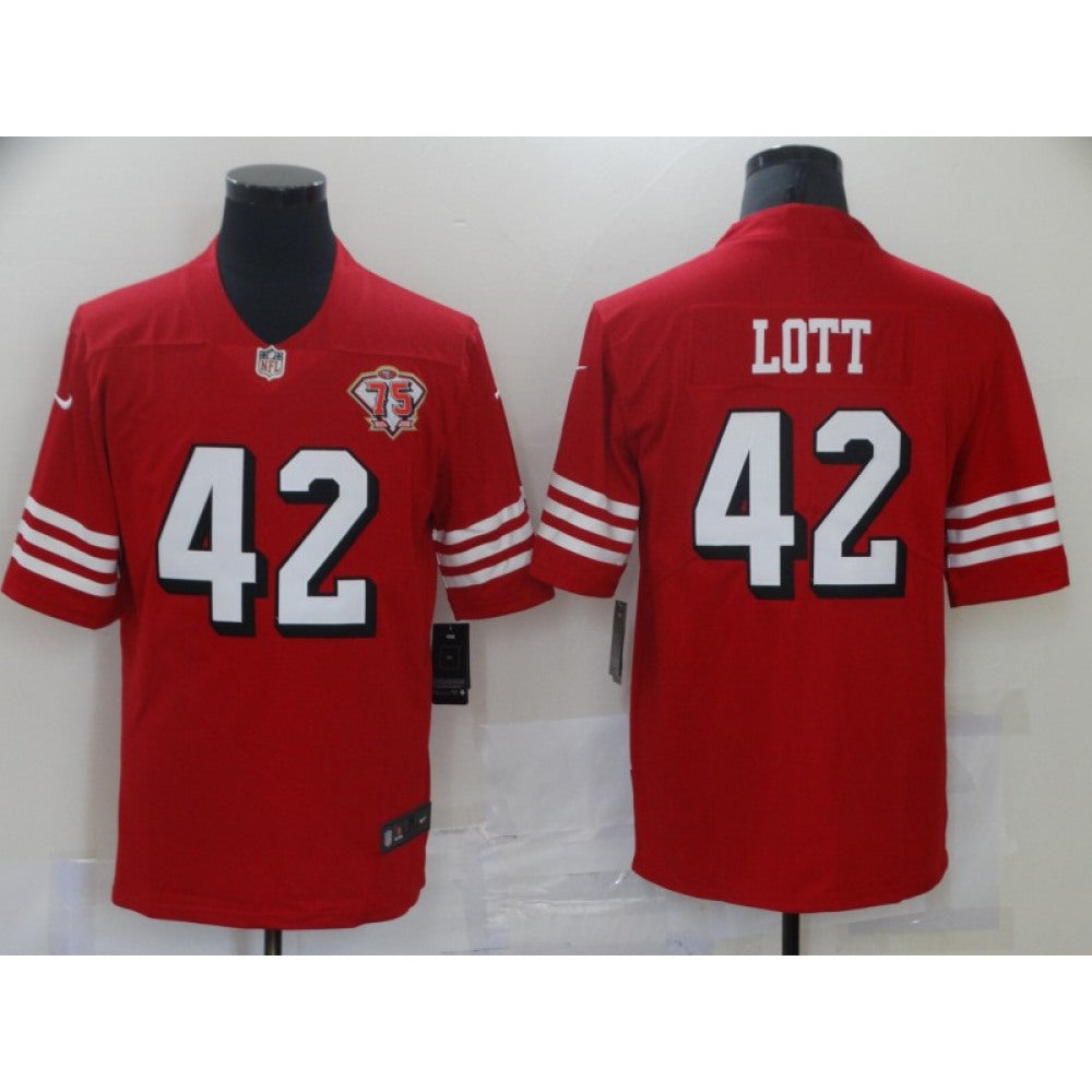 Men's San Francisco 49ers #42 Ronnie Lott 2021 Scarlet 75th Anniversary Alternate Vapor Untouchable Limited Stitched Jersey 