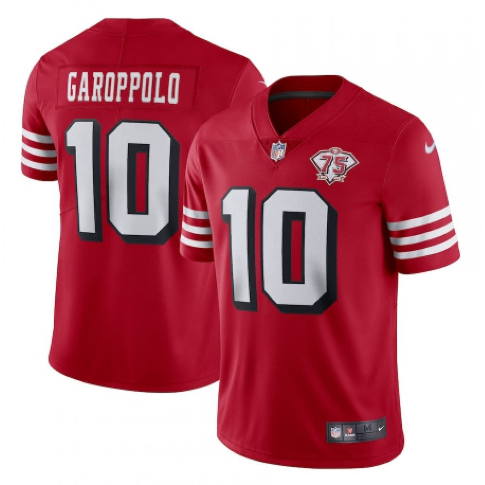 Men's San Francisco 49ers #10 Jimmy Garoppolo 2021 Scarlet 75th Anniversary Alternate Vapor Untouchable Stitched NFL Jersey 