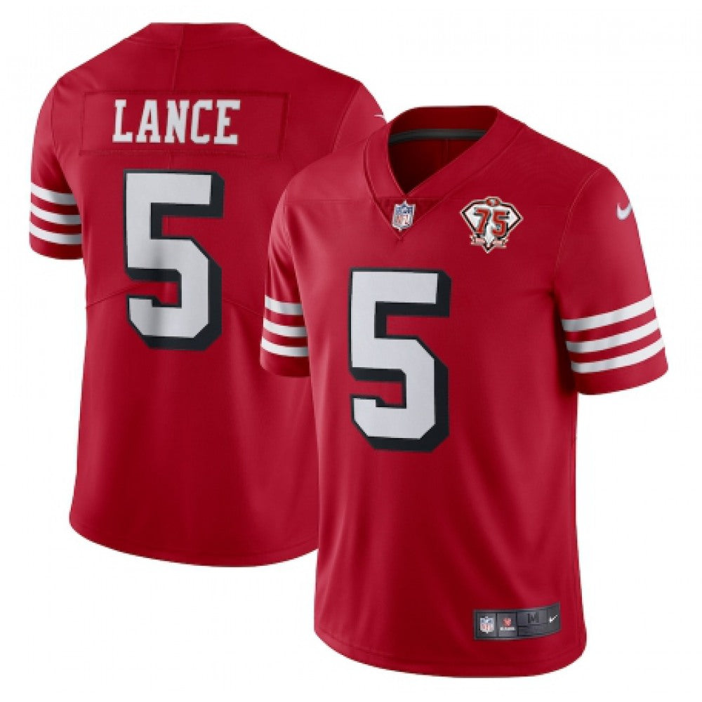 Men's San Francisco 49ers #5 Trey Lance 2021 Scarlet 75th Anniversary Alternate Vapor Untouchable Stitched NFL Jersey 