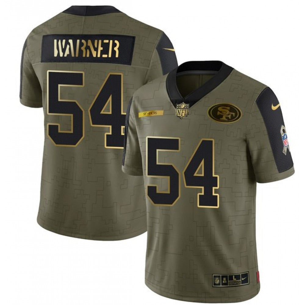 Men's San Francisco 49ers #54 Warner Scarlet 2021 Olive Salute To Service Golden Limited Stitched Jersey 