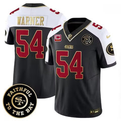 Men's San Francisco 49ers #54 Fred Warner White balck 2023 F.U.S.E. With 3-Star C Patch and Faithful To The Bay Patch Stitched Football Jersey 