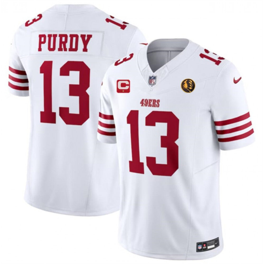 Men's San Francisco 49ers #13 Brock Purdy White 2023 F.U.S.E. With 1-star C Patch And John Madden Patch Vapor Limited Stitched Football Jersey 