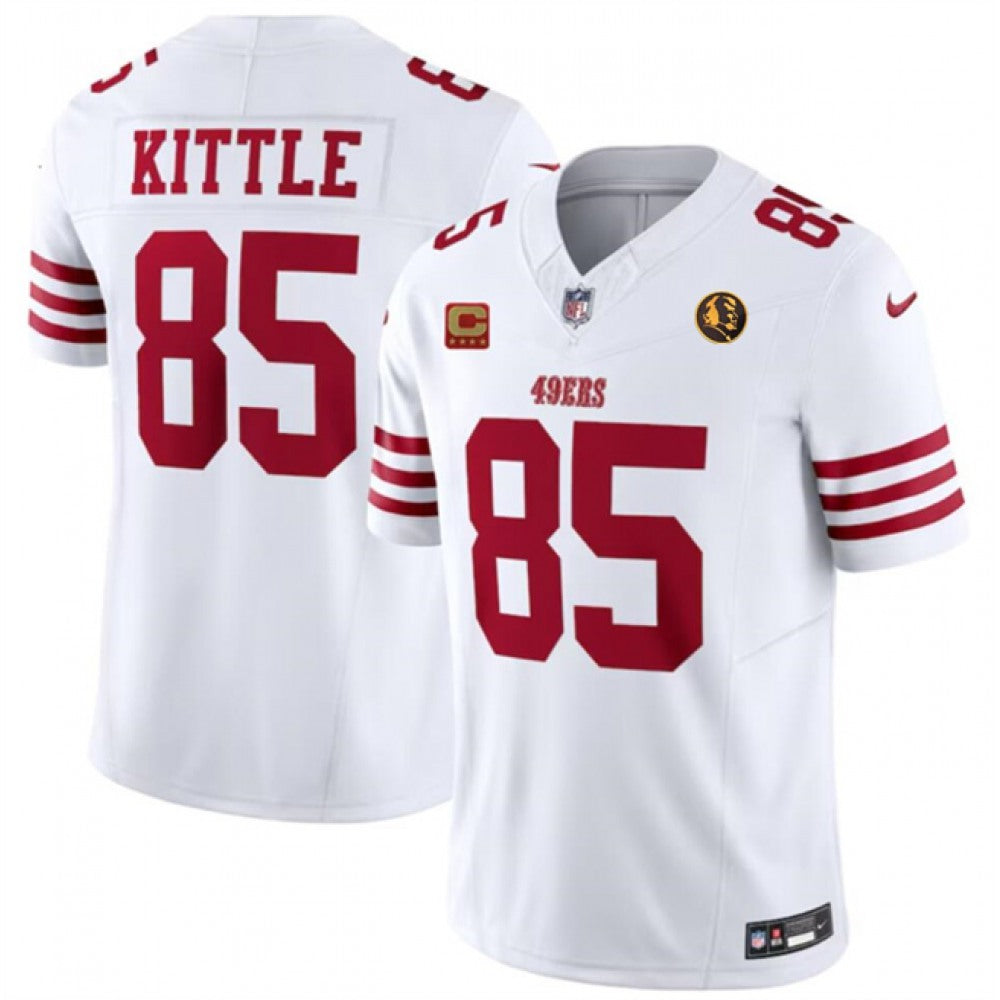 Men's San Francisco 49ers #85 George Kittle White 2023 F.U.S.E. With 4-star C Patch And John Madden Patch Vapor Limited Stitched Football Jersey 
