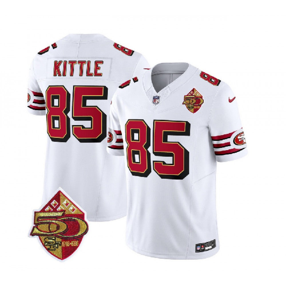 Men's San Francisco 49ers #85 George Kittle White 2023 F.U.S.E. 50th Patch Vapor Untouchable Limited Stitched Football Jersey 