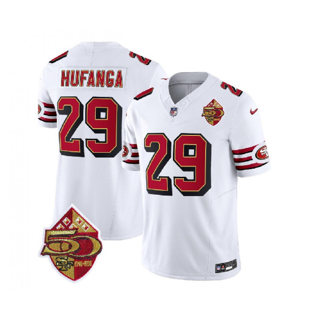 Men's San Francisco 49ers #29 Talanoa Hufanga White 2023 F.U.S.E. 50th Patch Throwback Stitched Football Jersey 