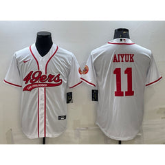 Men's San Francisco 49ers #11 Brandon Aiyuk White With Patch Cool Base Stitched Baseball Jersey 