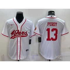 Men's San Francisco 49ers #13 Brock Purdy White With Patch Cool Base Stitched Baseball Jersey 