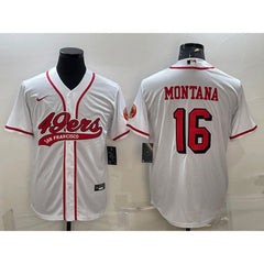 Men's San Francisco 49ers #16 Joe Montana New White With Patch Cool Base Stitched Baseball Jersey 