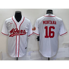 Men's San Francisco 49ers #16 Joe Montana White With Patch Cool Base Stitched Baseball Jersey 