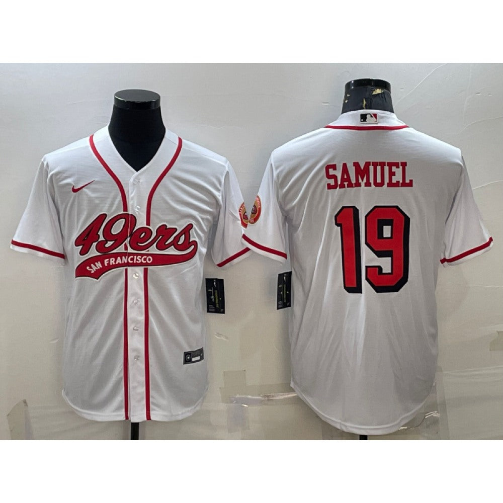Men's San Francisco 49ers #19 Deebo Samuel New White With Patch Cool Base Stitched Baseball Jersey 