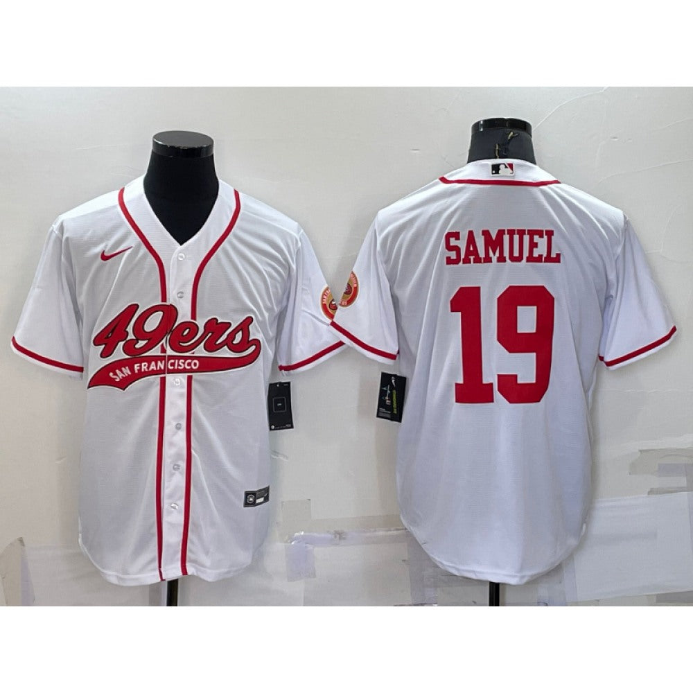 Men's San Francisco 49ers #19 Deebo Samuel White With Patch Cool Base Stitched Baseball Jersey 