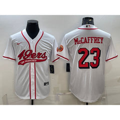 Men's San Francisco 49ers #23 Christian McCaffrey New White With Patch Cool Base Stitched Baseball Jersey 