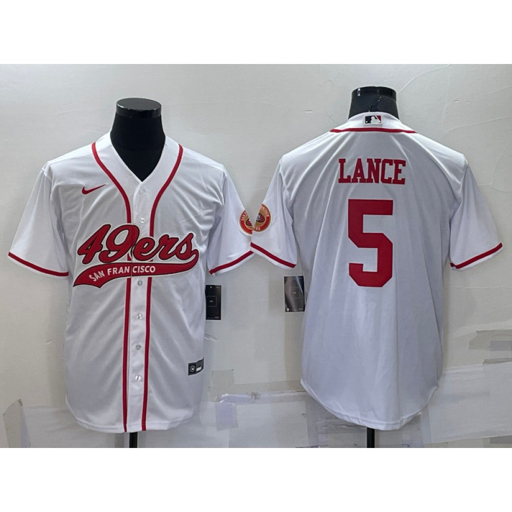Men's San Francisco 49ers #5 Trey Lance White Cool Base Stitched Baseball Jersey 