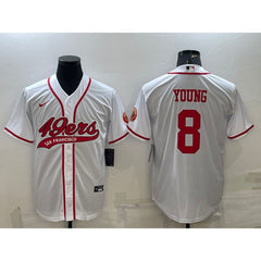 Men's San Francisco 49ers #8 Steve Young White With Patch Cool Base Stitched Baseball Jersey 