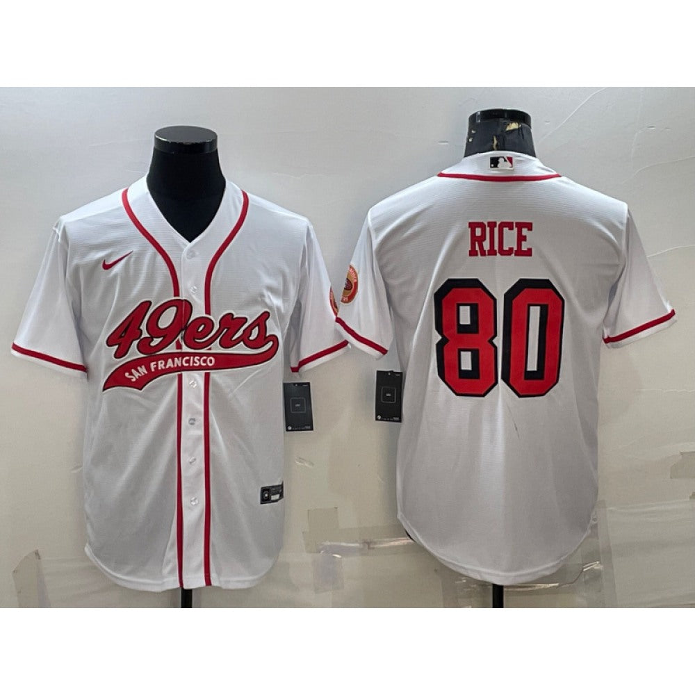 Men's San Francisco 49ers #80 Jerry Rice New White With Patch Cool Base Stitched Baseball Jersey 