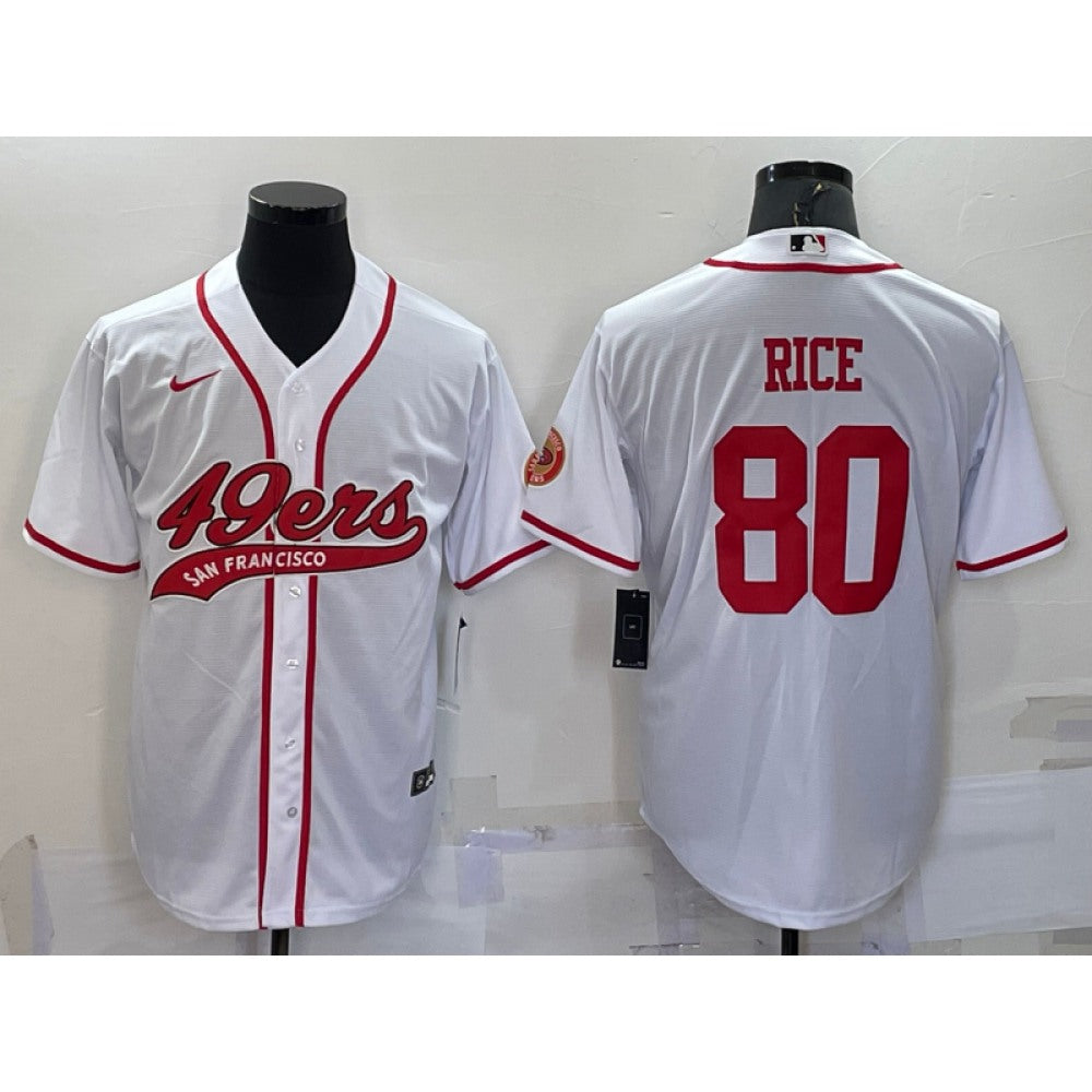 Men's San Francisco 49ers #80 Jerry Rice White With Patch Cool Base Stitched Baseball Jersey 