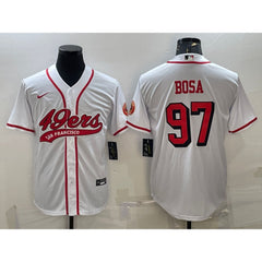 Men's San Francisco 49ers #97 Nick Bosa New White With Patch Cool Base Stitched Baseball Jersey 