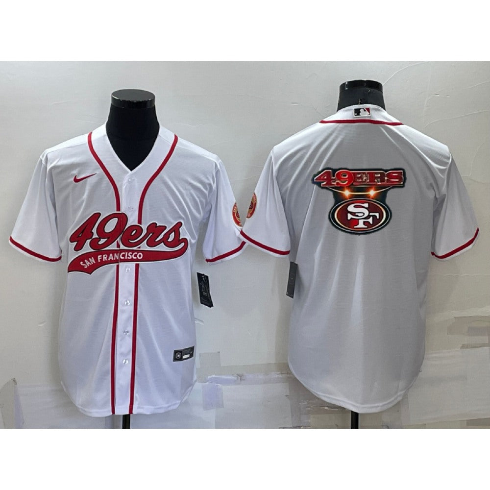 Men's San Francisco 49ers White Team Big Logo With Patch Cool Base Stitched Baseball Jersey 