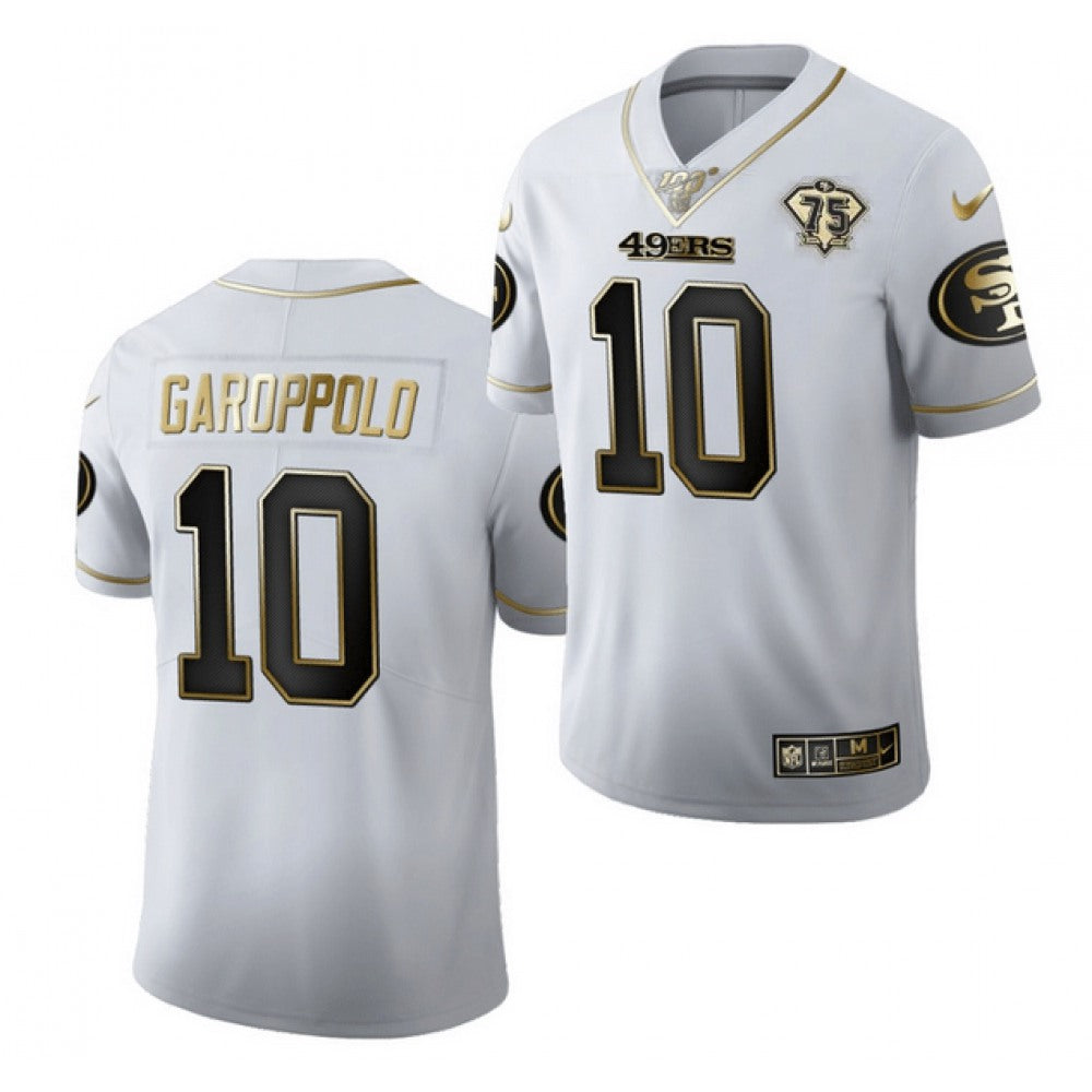 Men's San Francisco 49ers #10 Jimmy Garoppolo White Gold 75th Anniversary Stitched Jersey 
