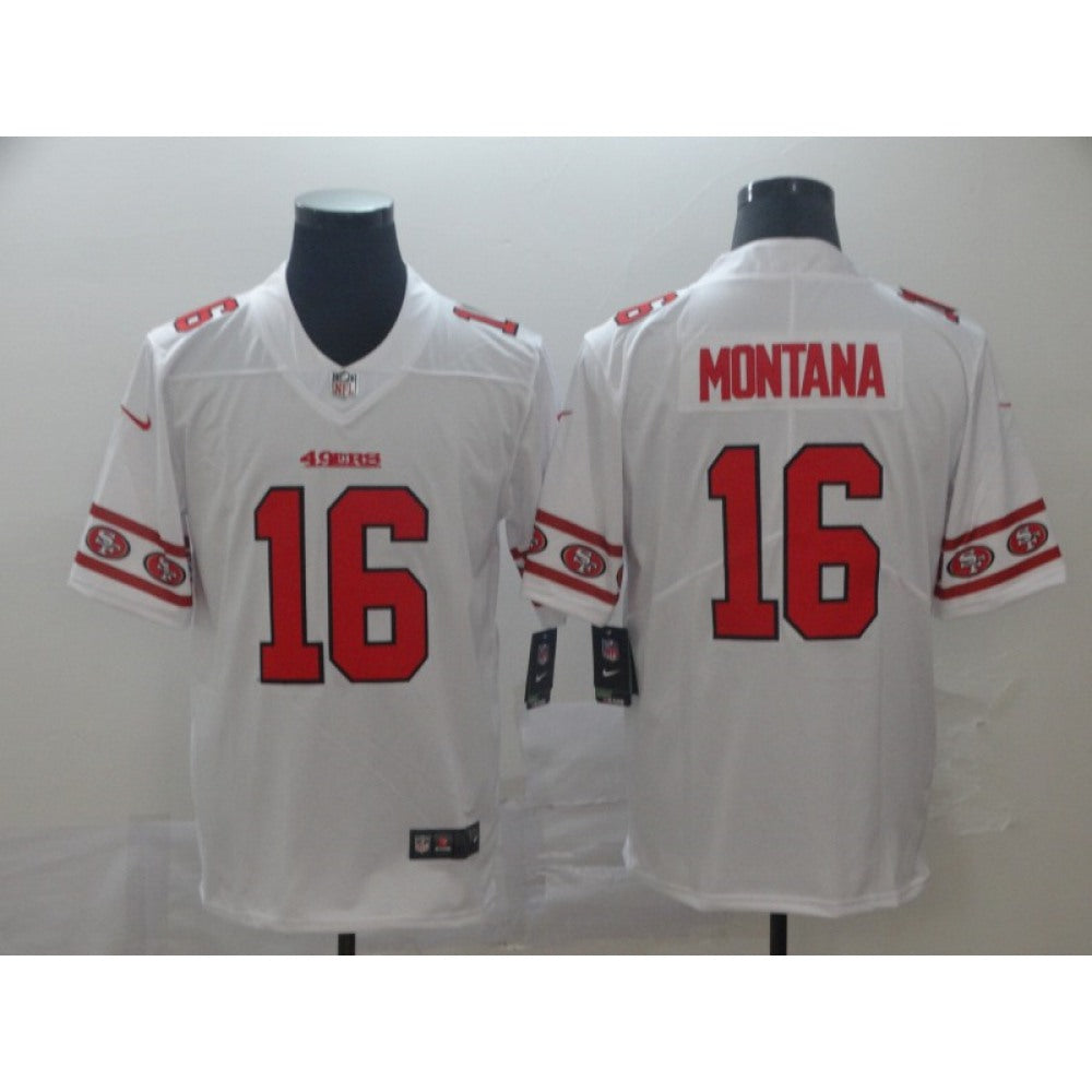 Men's San Francisco 49ers #16 Joe Montana White 2019 Team Logo Cool Edition Stitched NFL Jersey 