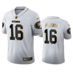 Men's San Francisco 49ers #16 Joe Montana White Gold Stitched Jersey 