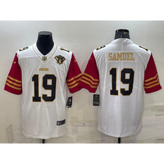 Men's San Francisco 49ers #19 Deebo Samuel White Gold With 75th Anniversary Patch Stitched Jersey 