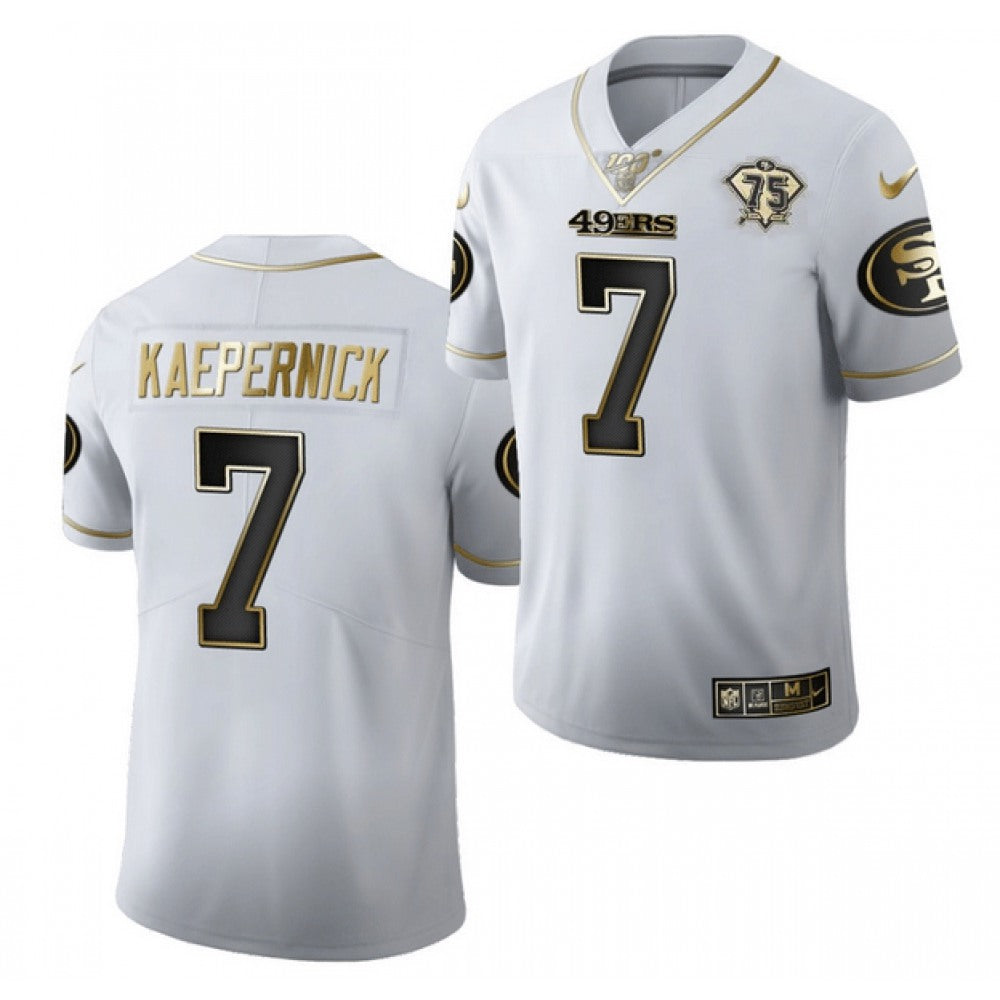 Men's San Francisco 49ers #7 Colin Kaepernick White Gold 75th Anniversary Stitched Jersey 
