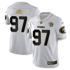 Men's San Francisco 49ers #97 Nick Bosa White Gold 75th Anniversary Stitched Jersey 