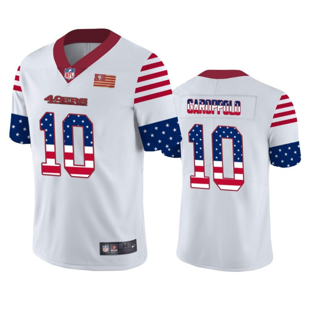 Men's San Francisco 49ers #10 Jimmy Garoppolo White 2019 USA Flag Fashion Limited Stitched NFL Jersey 