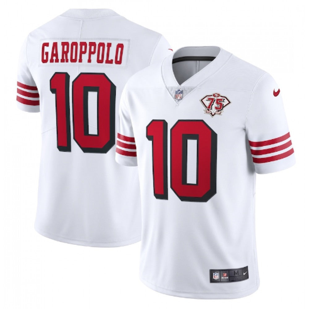 Men's San Francisco 49ers #10 Jimmy Garoppolo 2021 White 2nd 75th Anniversary 2nd Alternate Vapor Untouchable Limited Stitched NFL Jersey 