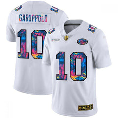 Men's San Francisco 49ers #10 Jimmy Garoppolo 2020 White Crucial Catch Limited Stitched Jersey 