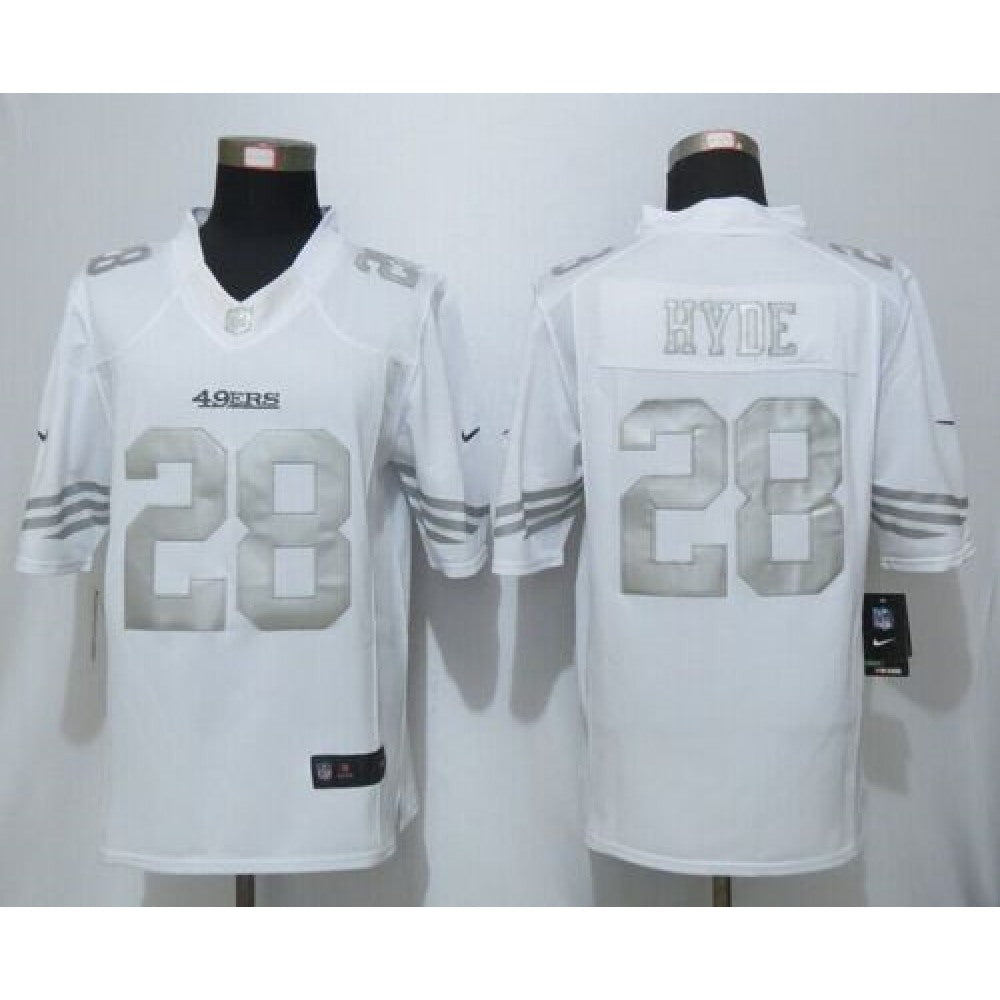 49ers #28 Carlos Hyde White Men's Stitched NFL Limited Platinum Jersey 