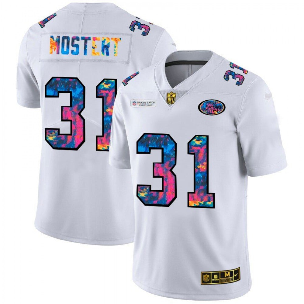 Men's San Francisco 49ers #31 Raheem Mostert 2020 White Crucial Catch Limited Stitched Jersey 