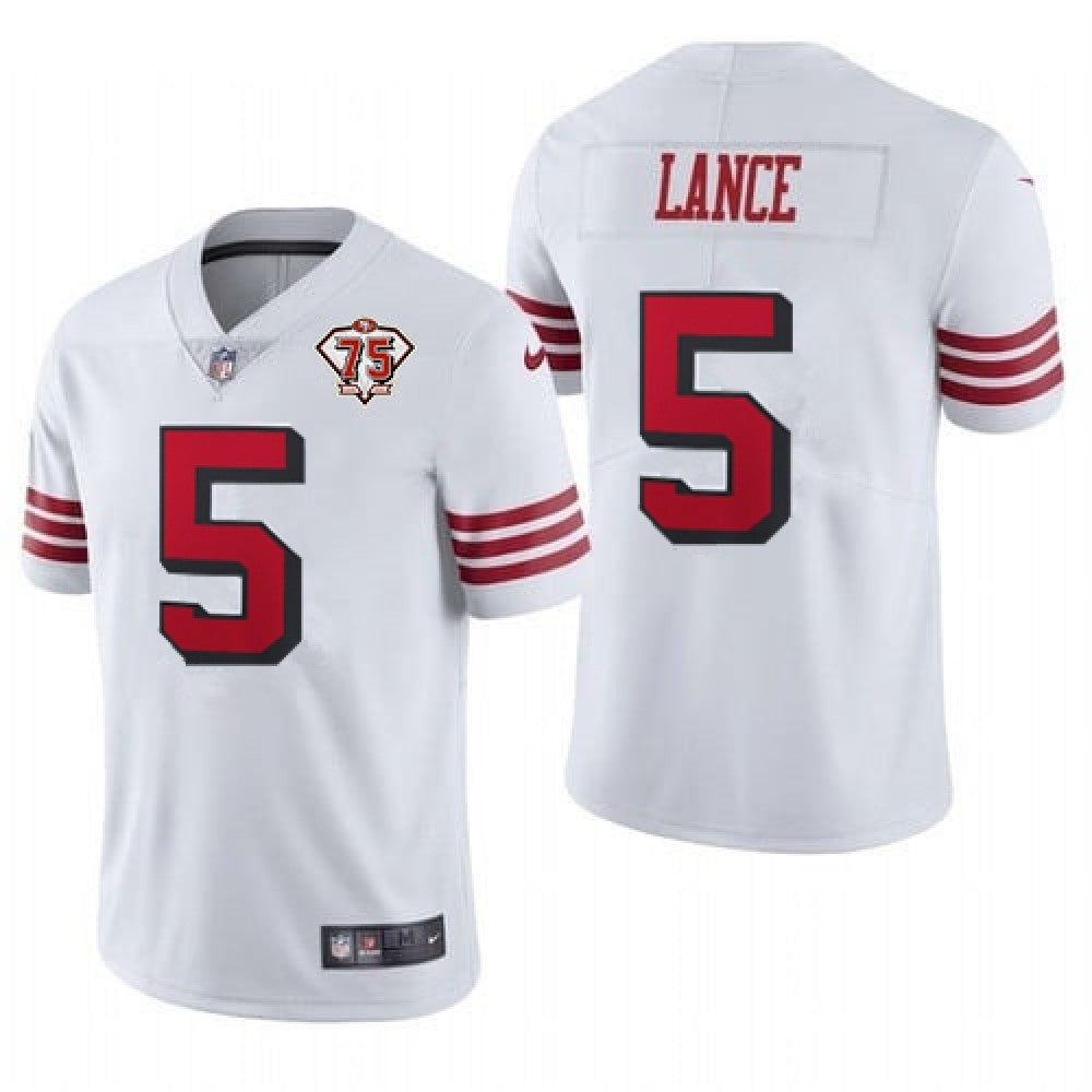 Men's San Francisco 49ers #5 Trey Lance 2021 White 75th Anniversary 2nd Alternate Vapor Untouchable Limited Stitched NFL Jersey 